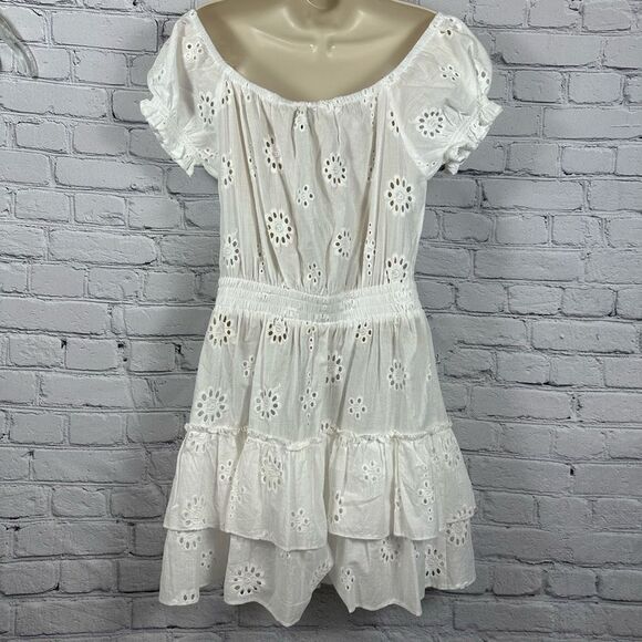 Aqua Swim Women’s Beach Coverup Tiered Peasant Dress Cotton Eyelet Ivory S NWT - Picture 3 of 5